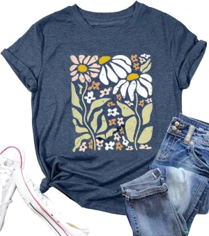 Vintage Floral Shirts Women Boho Wildflowers T-Shirt Wildflower Graphic Tee Shirts Summer Nature Tshirts Tops