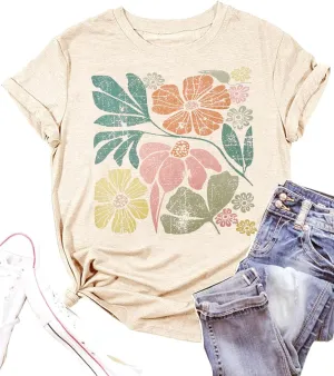 Vintage Floral Shirts Women Boho Wildflowers T-Shirt Wildflower Graphic Tee Shirts Summer Nature Tshirts Tops