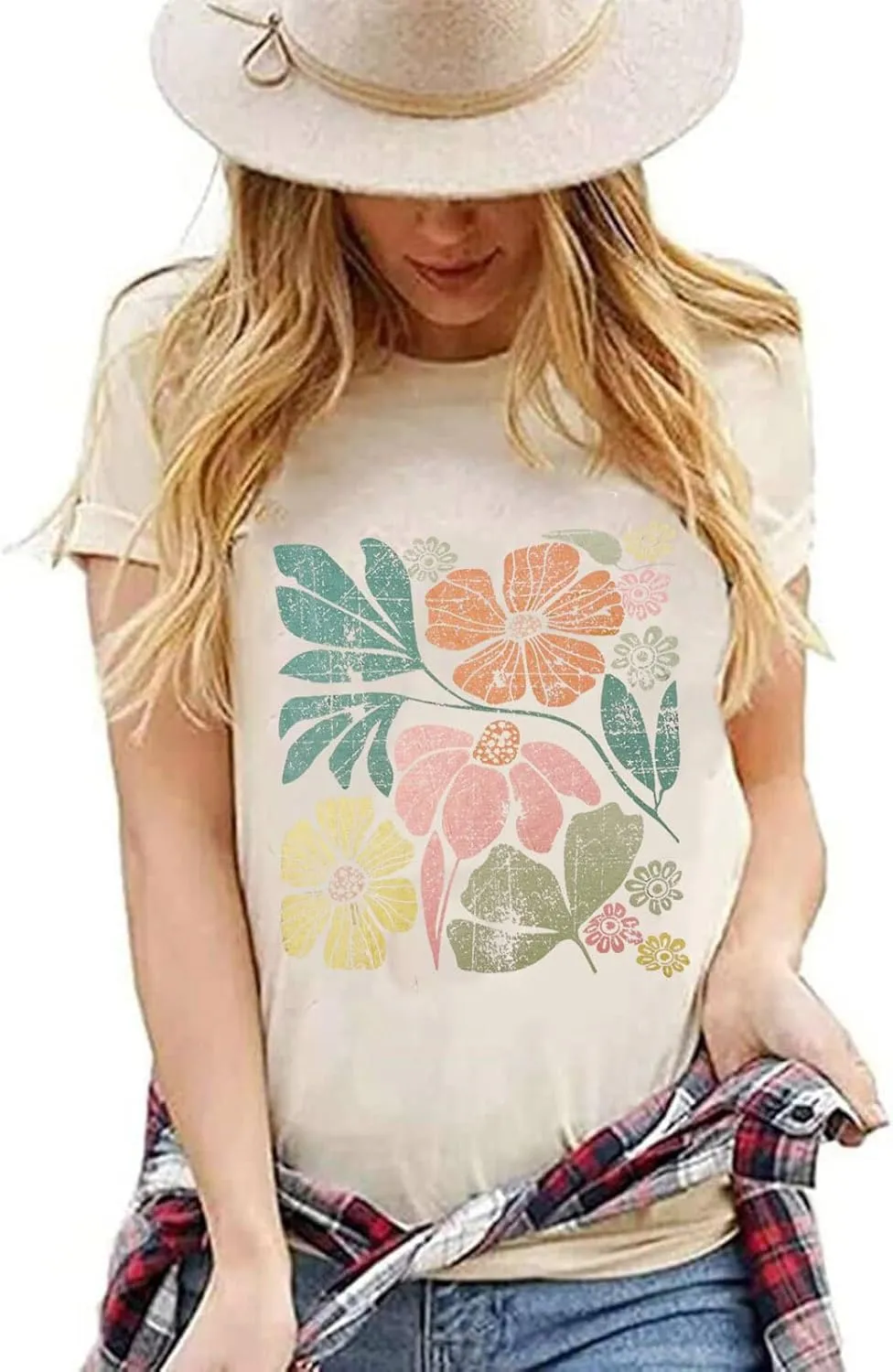 Vintage Floral Shirts Women Boho Wildflowers T-Shirt Wildflower Graphic Tee Shirts Summer Nature Tshirts Tops