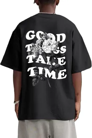 Vintage Graphic Tees for Men Oversized Floral Letter Print Retro Streetwear T Shirts Casual Loose Fit Cotton Tops