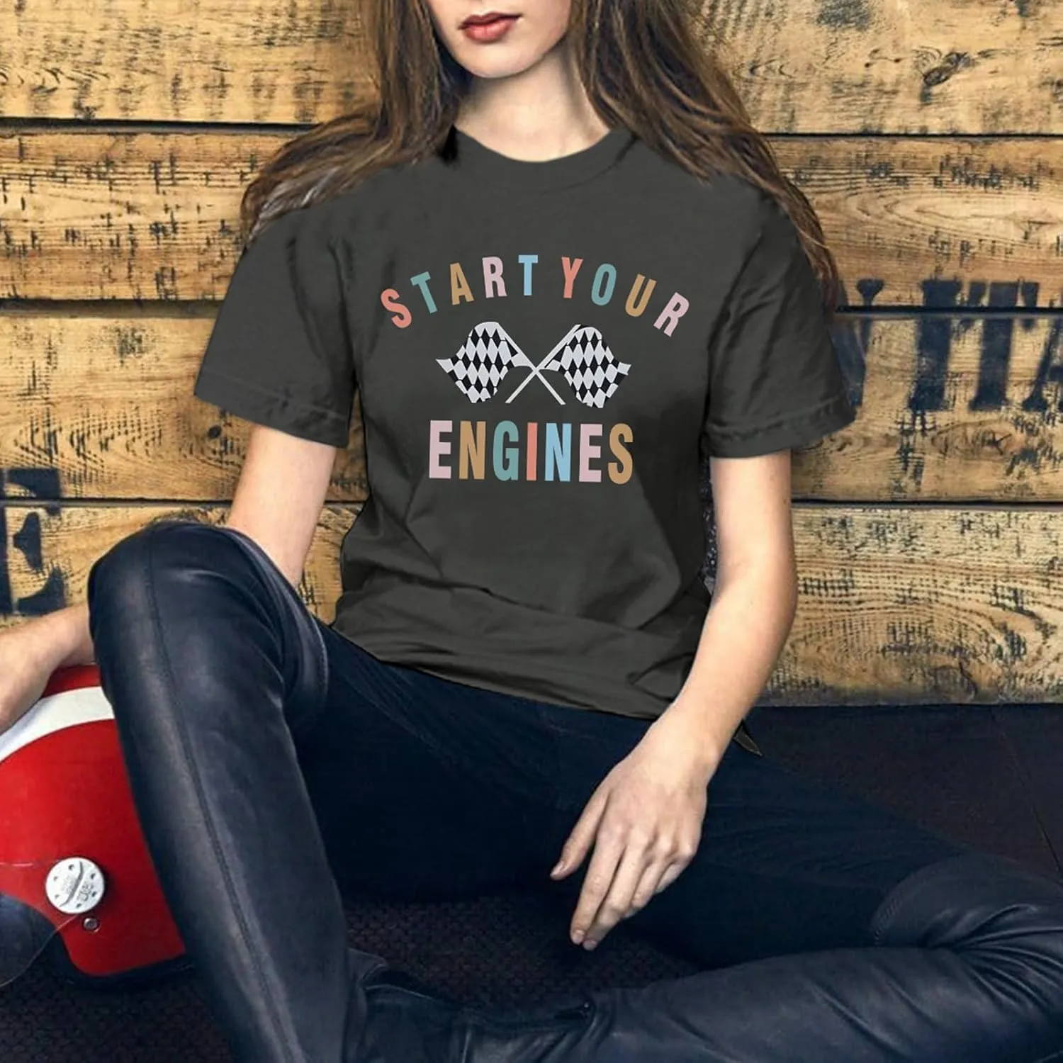 Vintage Racing Shirt Checkered Flag Graphic Tees Womens Start Your Engines Tshirt Race Day Shirts Short Sleeve Tops