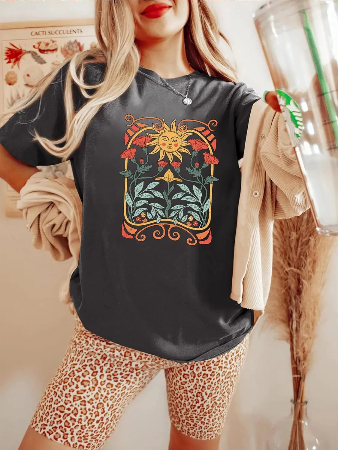 Vintage Wildflowers Sweatshirt Women Boho Floral Casual Long Sleeve Printed Flowers Shirts Pullover Tops
