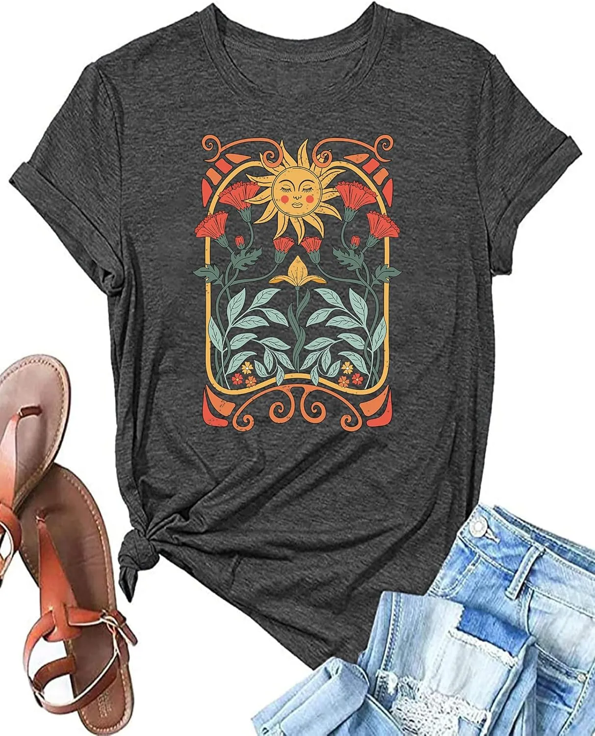 Vintage Wildflowers Sweatshirt Women Boho Floral Casual Long Sleeve Printed Flowers Shirts Pullover Tops