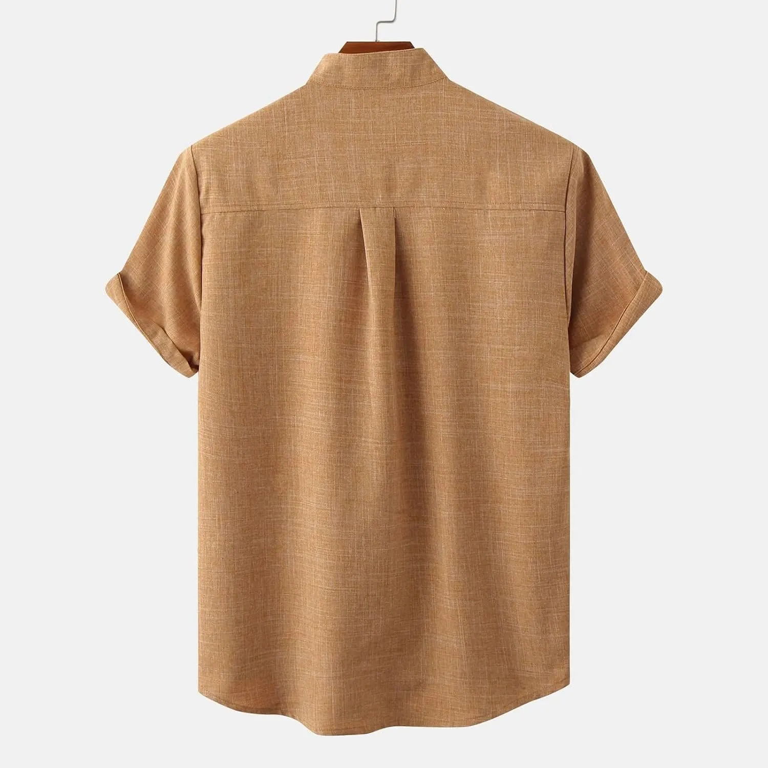 Wankang Mens Summer Casual Linen Shirts Short Sleeve Button Up Beach T Shirts Collared Tees Pocket Hawaiian Shirt for Men