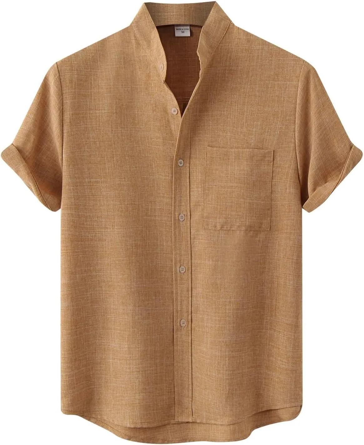 Wankang Mens Summer Casual Linen Shirts Short Sleeve Button Up Beach T Shirts Collared Tees Pocket Hawaiian Shirt for Men