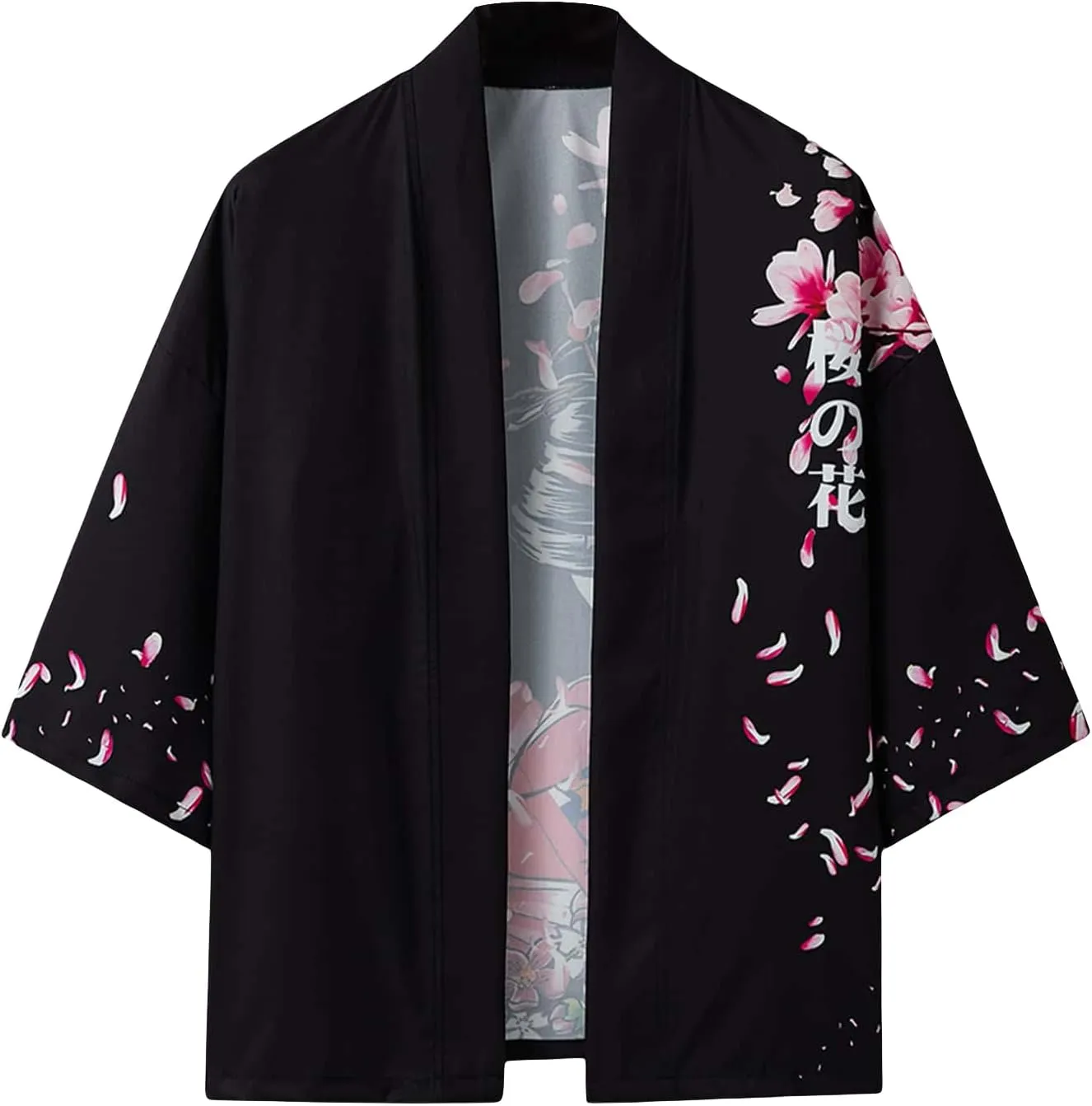 WDIRARA Men's Floral and Crane Print Japanese Style Kimono Tee