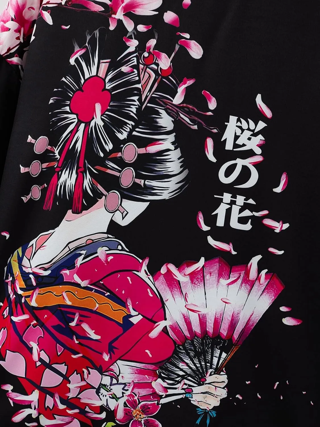 WDIRARA Men's Floral and Crane Print Japanese Style Kimono Tee