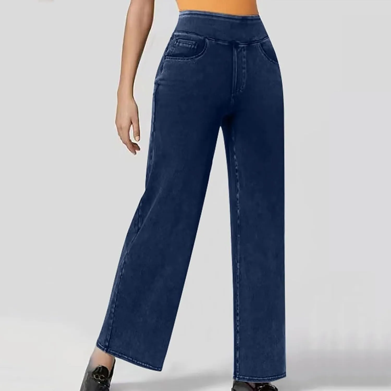Wide Leg Jeans for Women Elastic High Waist Boyfriends Baggy Denim Pants Stretchy Junior Loose-Fit Palazzo Trousers
