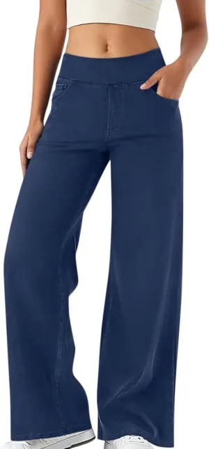Wide Leg Jeans for Women Elastic High Waist Boyfriends Baggy Denim Pants Stretchy Junior Loose-Fit Palazzo Trousers