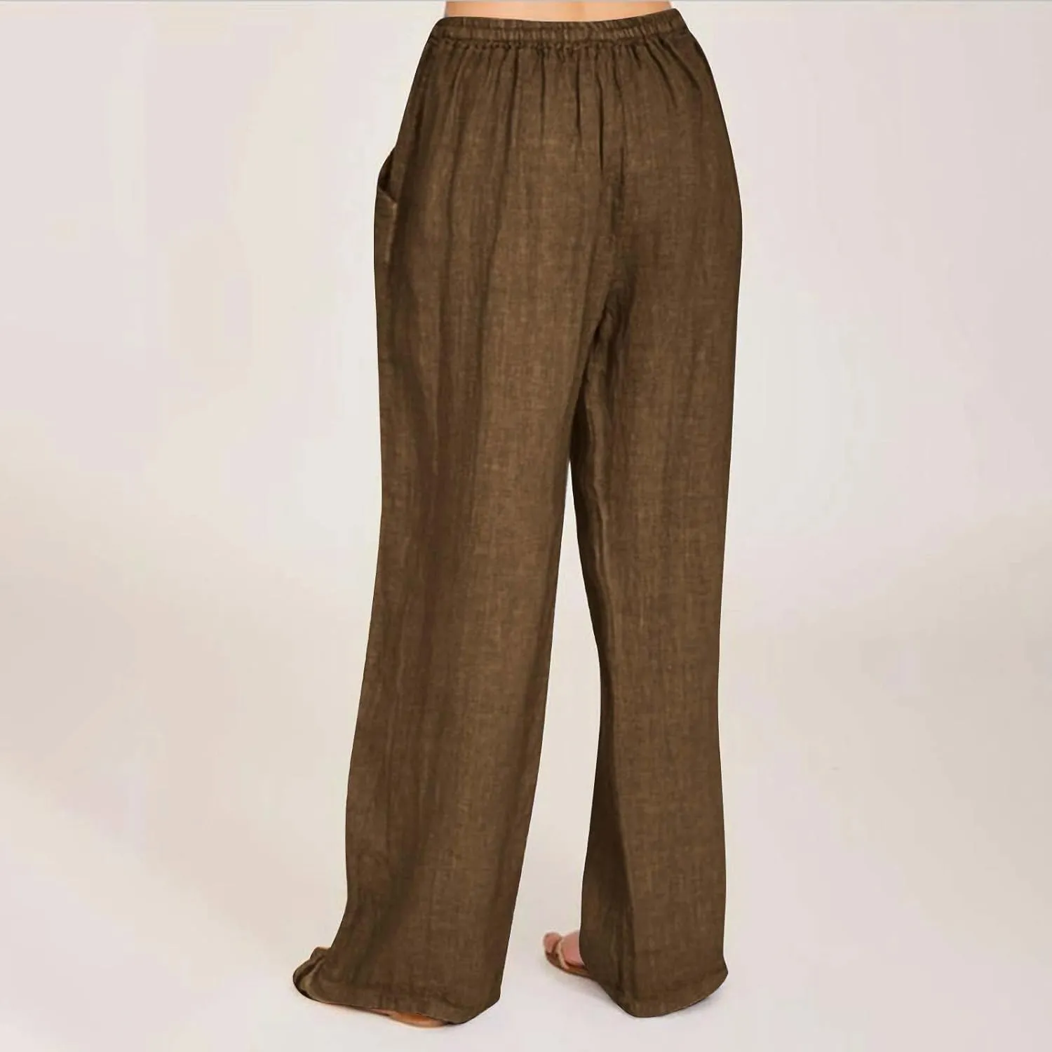 Wide Leg Linen Pants for Women Summer High Waisted Elastic Pant Flowy Comfty Casual Drawstring Trousers with Pockets