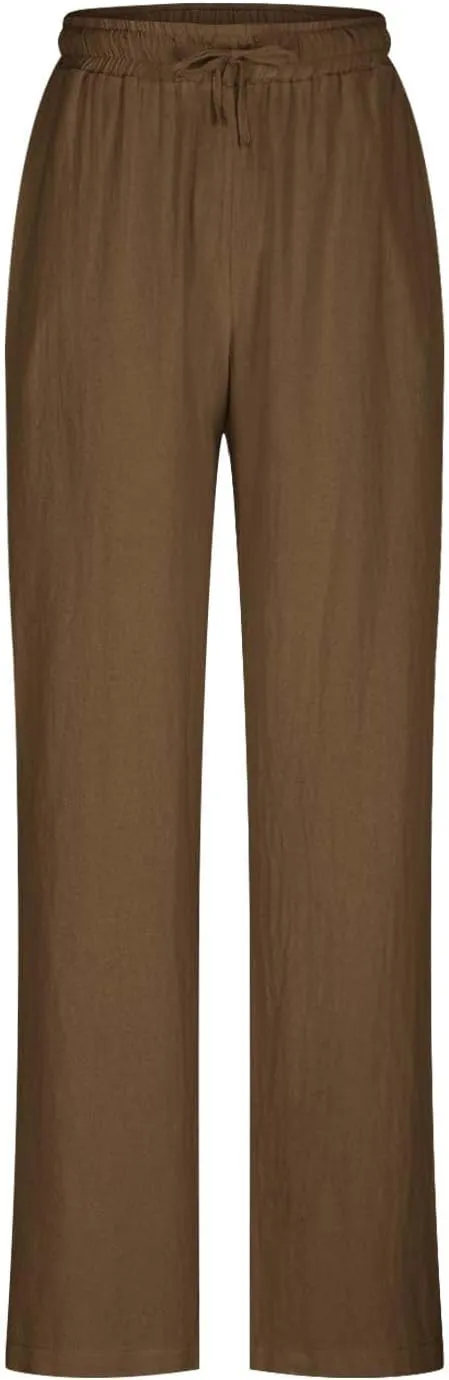 Wide Leg Linen Pants for Women Summer High Waisted Elastic Pant Flowy Comfty Casual Drawstring Trousers with Pockets