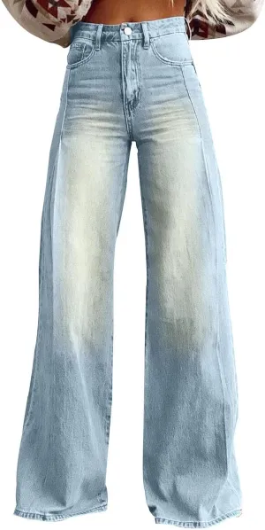Wide Leg Pants Woman Cargo Flare Jeans with Pockets,Womens Sweatpants Cargo Sterechy High Waisted Petite Button