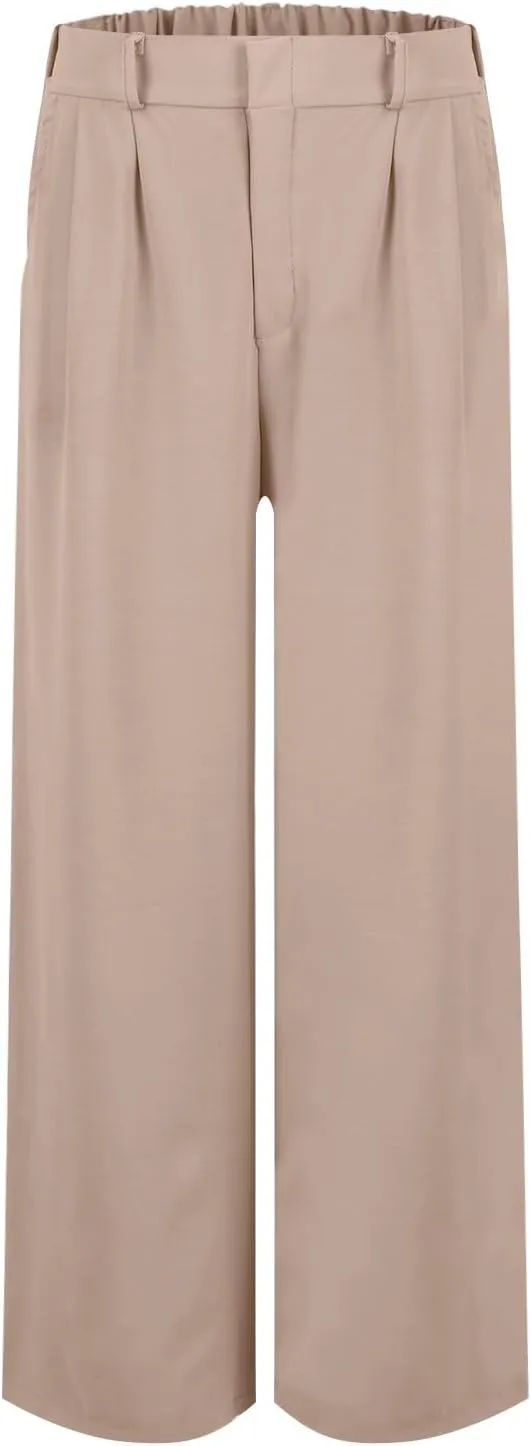 Wide Leg Pants Woman Summer High Waisted Dress Pants Trousers Lightweight Comfy Elastic Waist Pants with Pockets