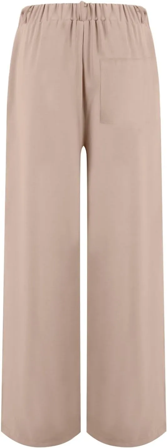 Wide Leg Pants Woman Summer High Waisted Dress Pants Trousers Lightweight Comfy Elastic Waist Pants with Pockets