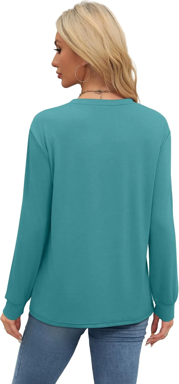 WIHOLL Womens Long Sleeve Shirts Loose Fits Fall Outfits Basic Casual Tunic Tops Crewneck Clothes