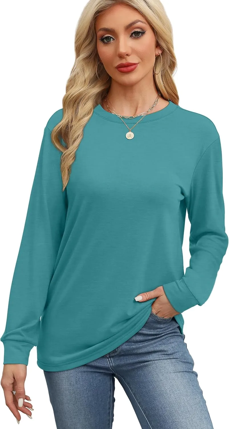 WIHOLL Womens Long Sleeve Shirts Loose Fits Fall Outfits Basic Casual Tunic Tops Crewneck Clothes