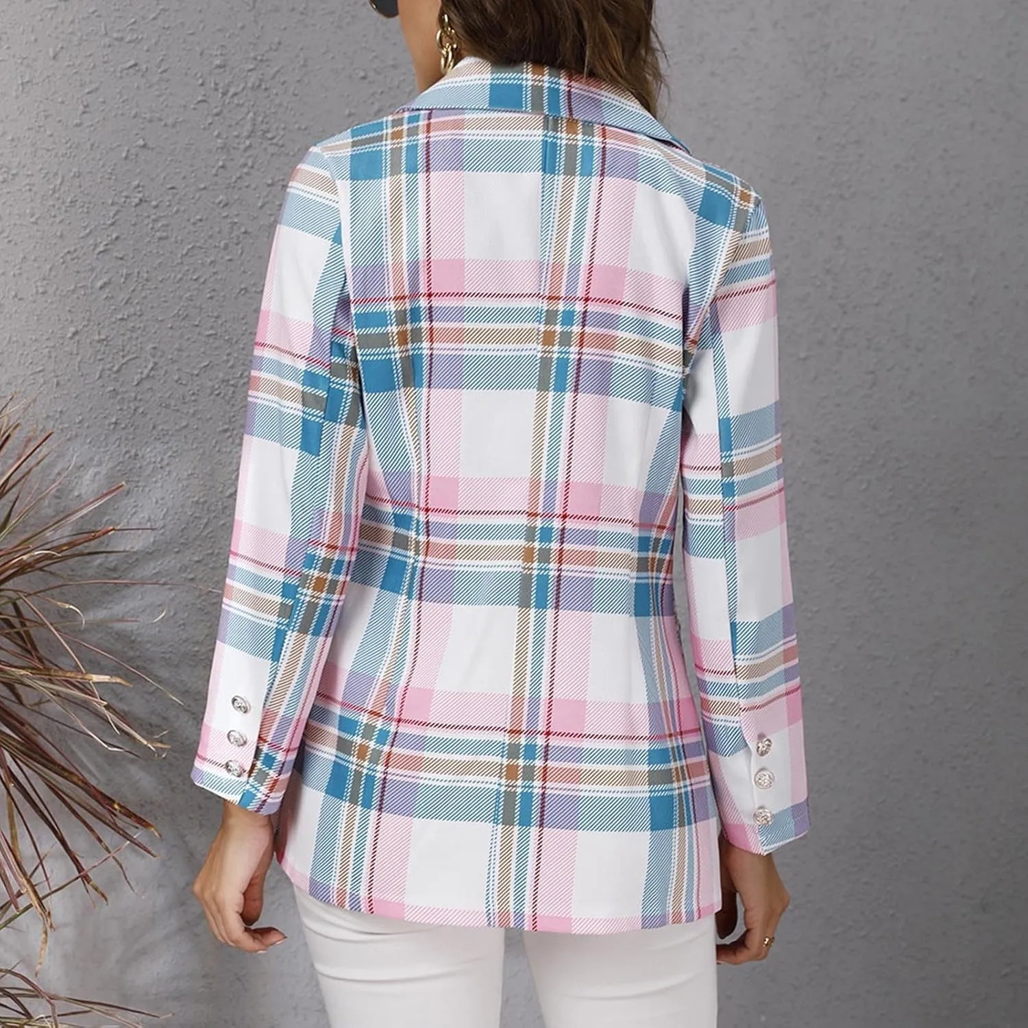 Wkishenl Plaid Blazer for Women Trendy Button Down Lapel Petite Blazers Business Casual Long Sleeve Jacket Coats with Pockets