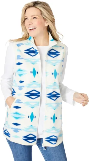 Woman Within Plus Size Zip-Front Microfleece Vest Long Fleece Vest