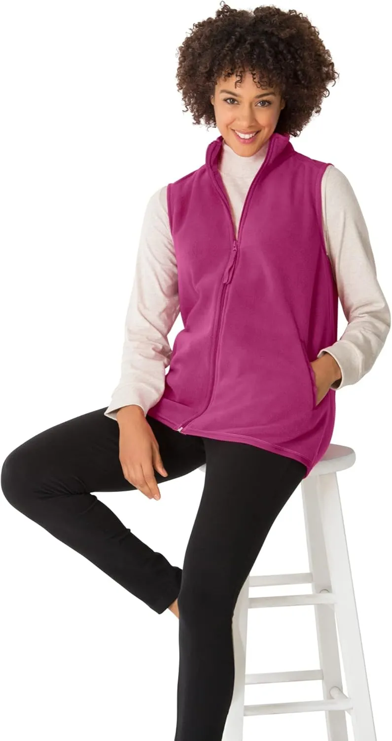 Woman Within Plus Size Zip-Front Microfleece Vest Long Fleece Vest