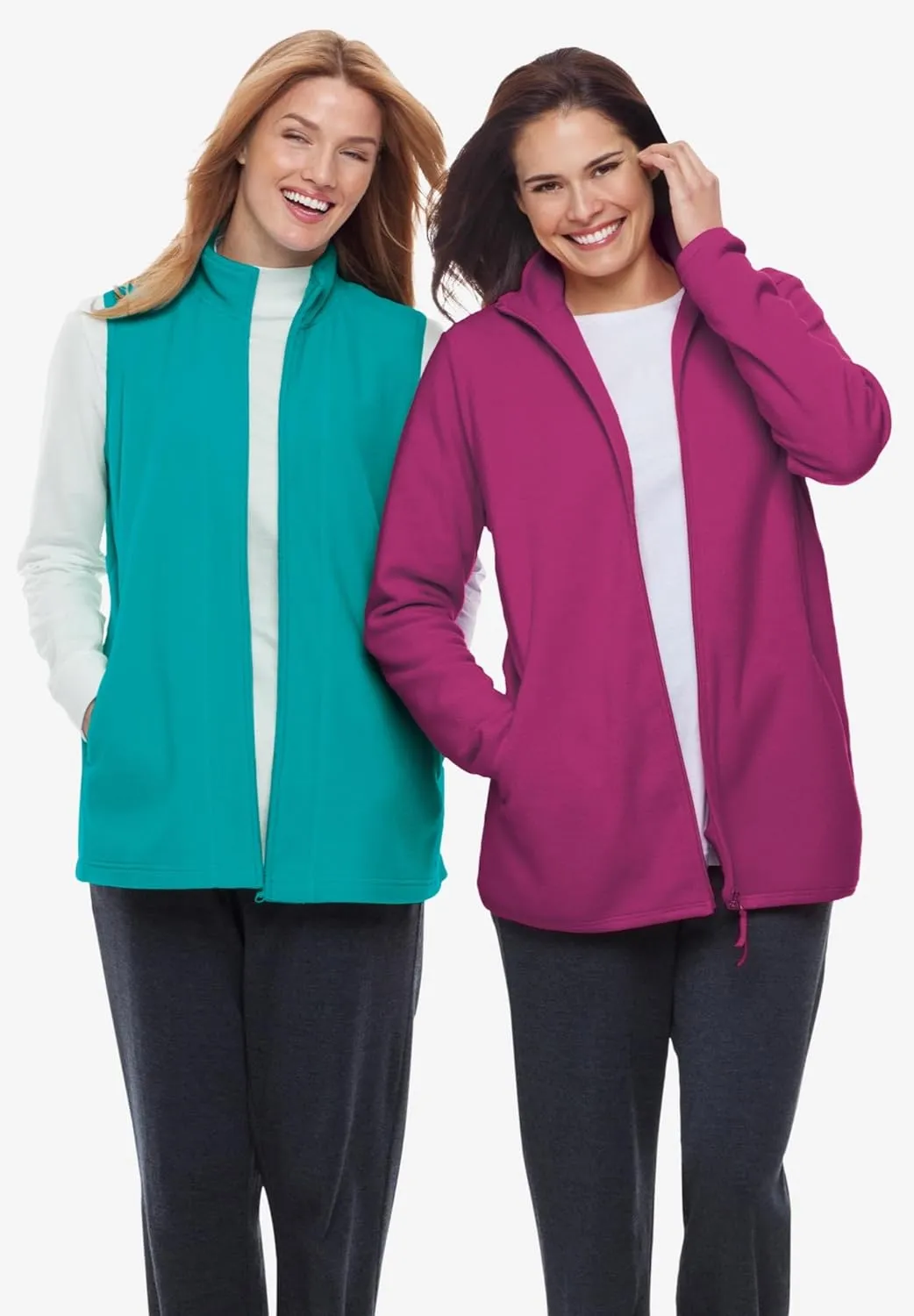 Woman Within Plus Size Zip-Front Microfleece Vest Long Fleece Vest