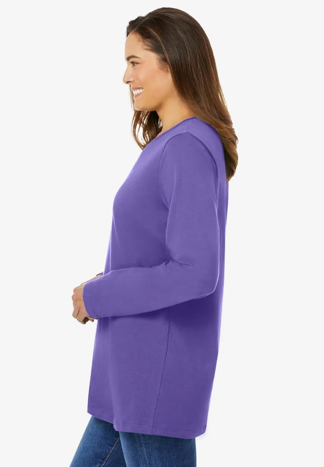 Woman Within Women's Plus Size Perfect Long-Sleeve Crewneck Tee