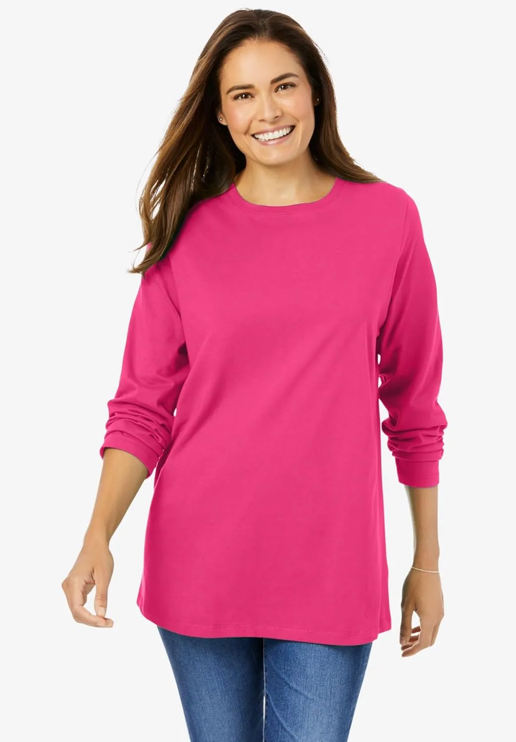 Woman Within Women's Plus Size Perfect Long-Sleeve Crewneck Tee