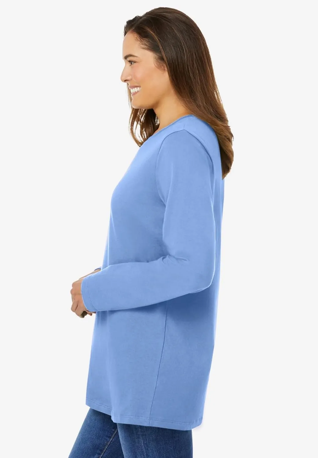 Woman Within Women's Plus Size Perfect Long-Sleeve Crewneck Tee