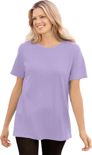 Woman Within Women's Plus Size Waffle Thermal Satin Trim Tee