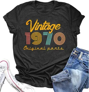 Women 55th Birthday Shirt Vintage 1970 Tshirt Fifty Five Bday Gift Casual Birthday Apparel Flower Graphic Tee Tops