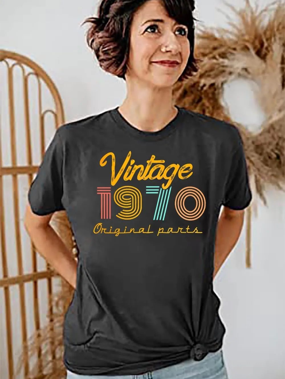 Women 55th Birthday Shirt Vintage 1970 Tshirt Fifty Five Bday Gift Casual Birthday Apparel Flower Graphic Tee Tops