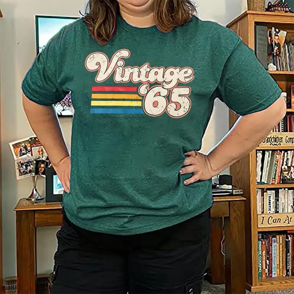 Women 60th Birthday Shirt Vintage 1965 Tshirt Sixty Bday Gift Casual Birthday Apparel Flower Graphic Short Sleeves Tee