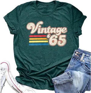 Women 60th Birthday Shirt Vintage 1965 Tshirt Sixty Bday Gift Casual Birthday Apparel Flower Graphic Short Sleeves Tee