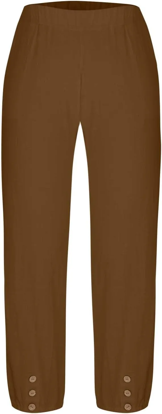 Women Capri Pants Casual Drawstring Elastic High Waist Baggy Wide Leg Cropped Pants Trousers for Ladies Summer Slacks