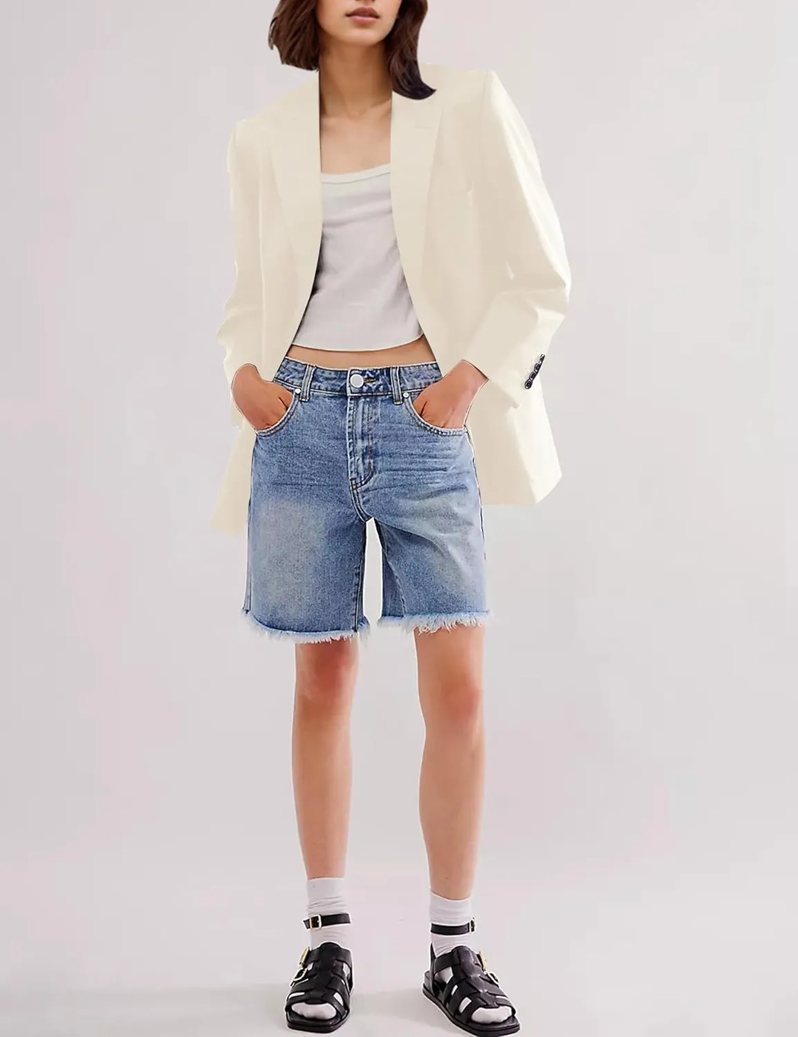 Women Casual Oversized Blazers Bow Tie Blazer Suit Lapel Open Front Office Blazer Jacket Button Down Work Cardigan