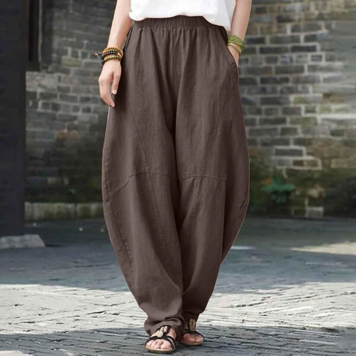Women Fashion Solid Pocket Casual Loose Pants Spliced High Waist Trousers Wide Leg Pants for Women High Waist