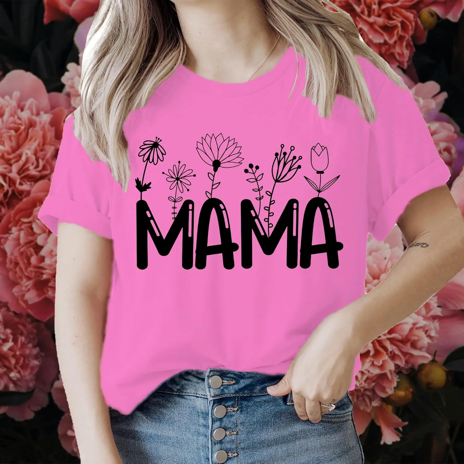 Women Graphic Tees Cute Nature Flower Printed Funny Short Sleeve Tops Vintage Novelty Casual Teacher Shirt