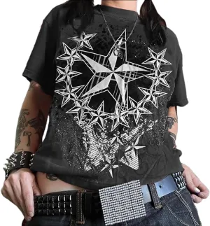 Women Grunge Clothes Y2k Short Sleeve Oversized Shirt Graphic Printed Tops Aesthetic Vintage Teen Girls Baggy Tee