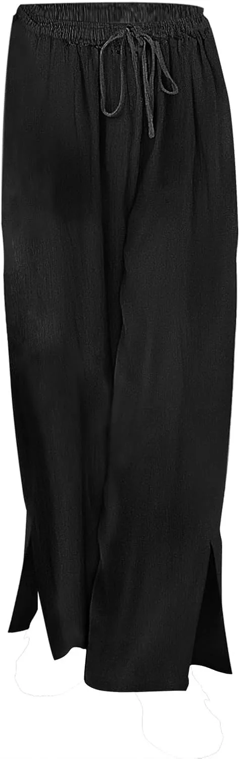 Women Linen Palazzo Pants Linen High Elastic Waist Drawstring Ankle Pants Business Casual Pull On with Pockets