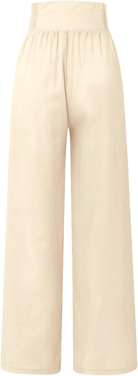 Women Linen Palazzo Pants Summer Trendy Wide Leg High Waist Casual Lounge Pant 2025 Beach Travel Vacation Outfits