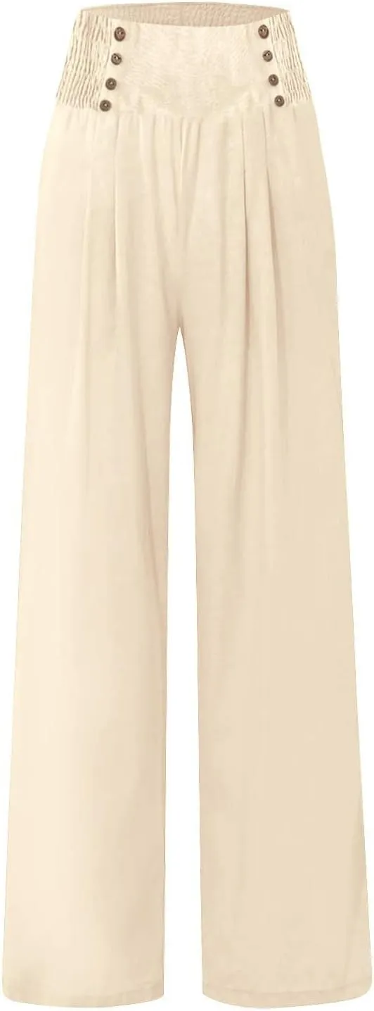 Women Linen Palazzo Pants Summer Trendy Wide Leg High Waist Casual Lounge Pant 2025 Beach Travel Vacation Outfits