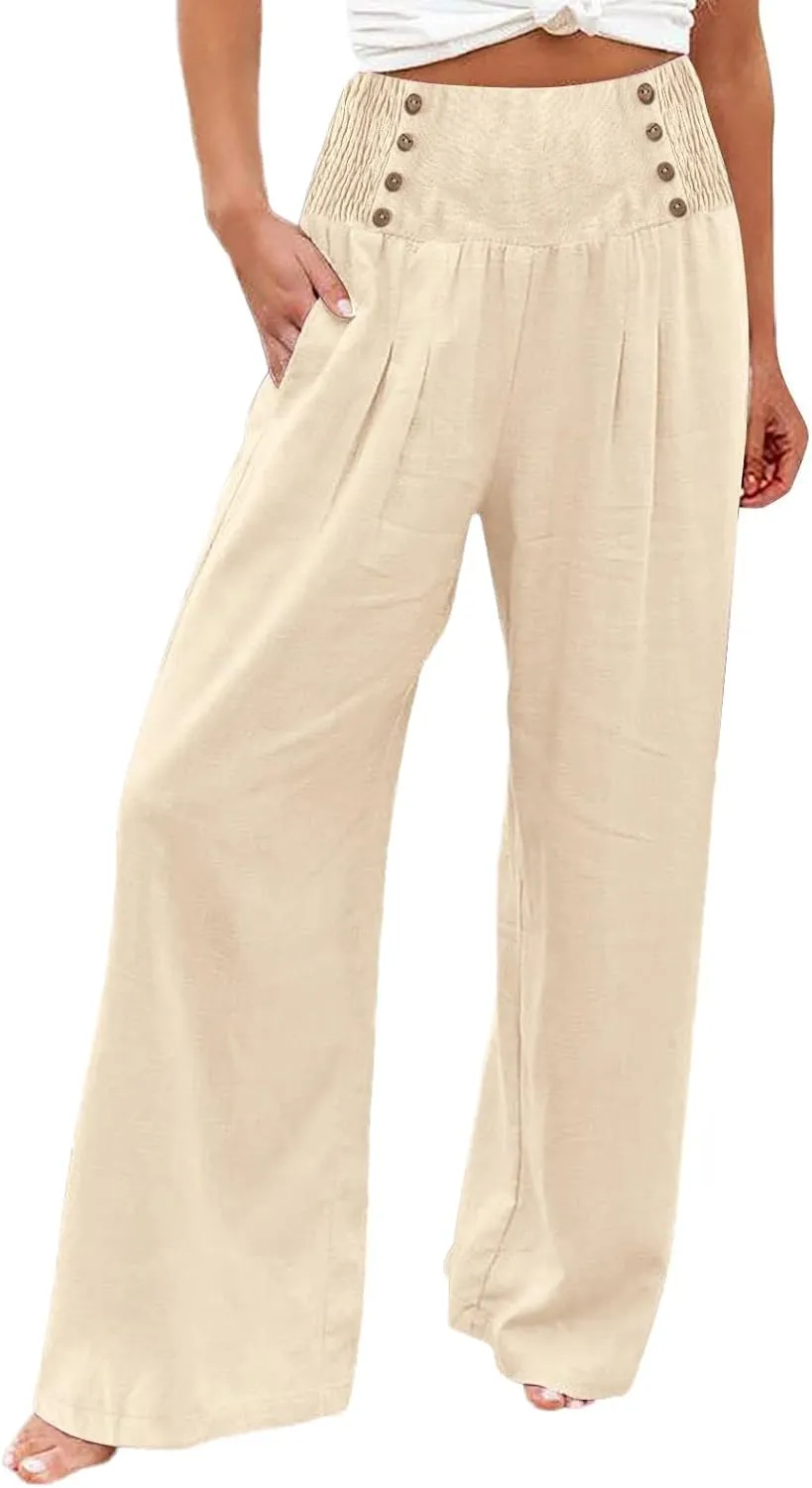 Women Linen Palazzo Pants Summer Trendy Wide Leg High Waist Casual Lounge Pant 2025 Beach Travel Vacation Outfits