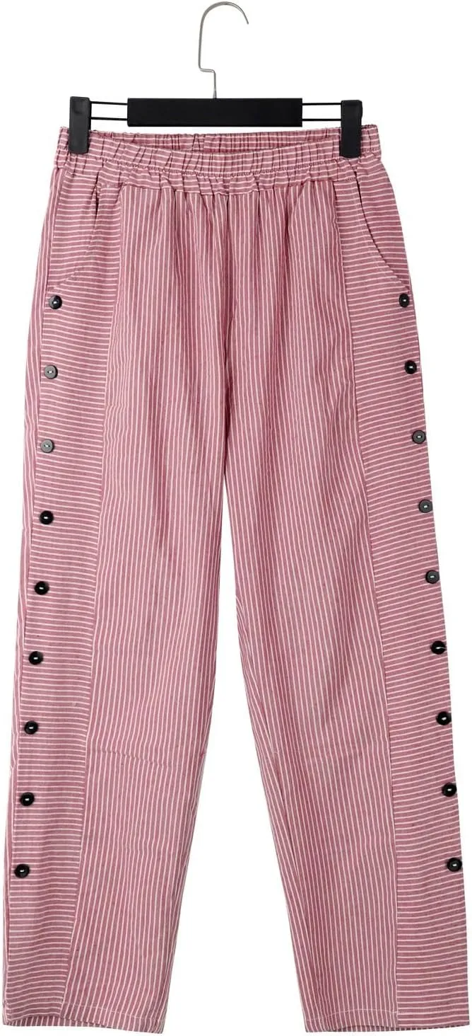 Women Linen Pants Casual Loose Elastic Waist Side Back Four Pockets 9/10 Pants Summer Beach Vacation Clothes for