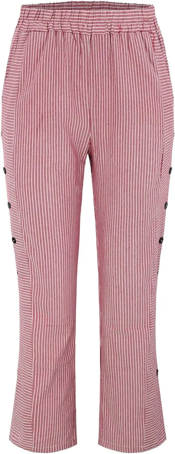Women Linen Pants Casual Loose Elastic Waist Side Back Four Pockets 9/10 Pants Summer Beach Vacation Clothes for