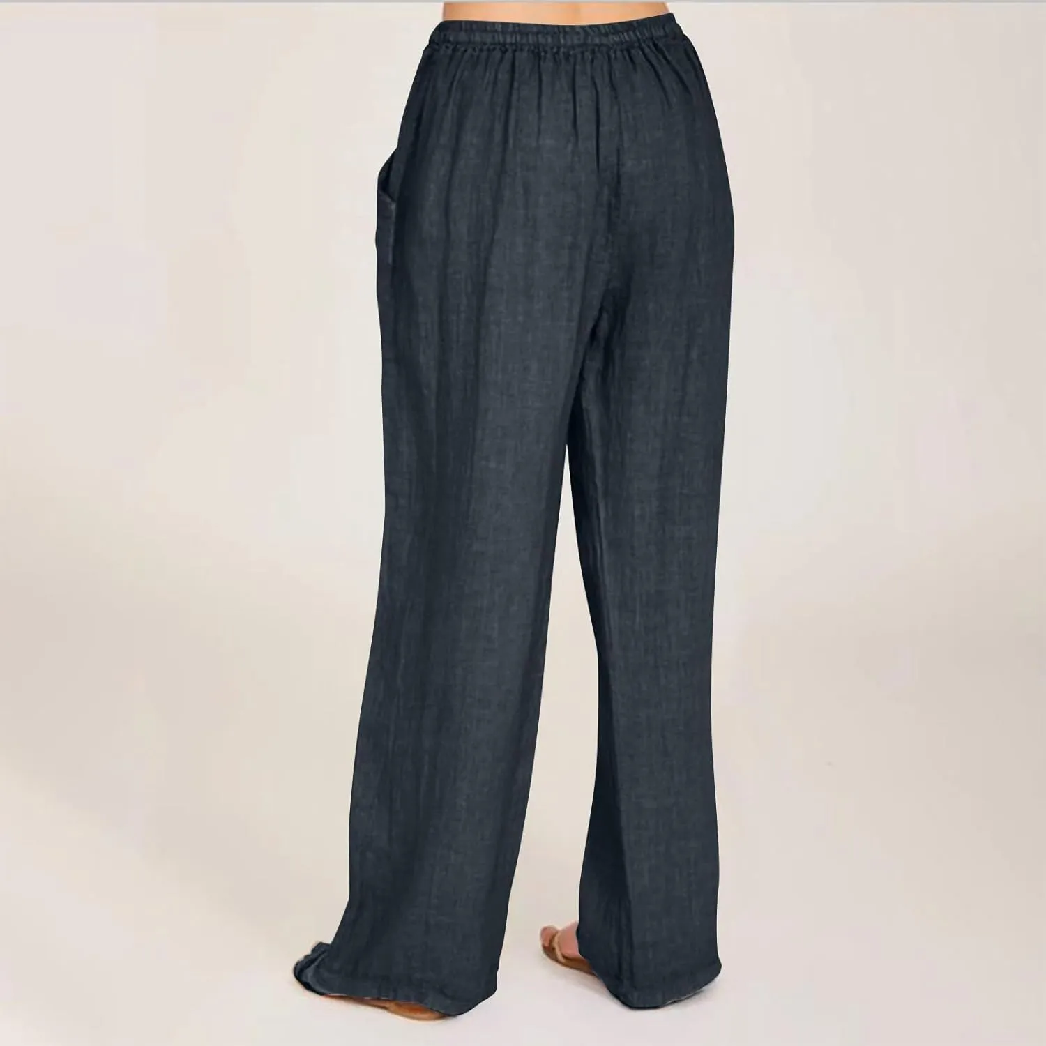 Women Linen Pants Summer Lightweight Cotton Linen Wide Leg Lounge Trousers Casual Elastic Waist Boho Beach Palazzo