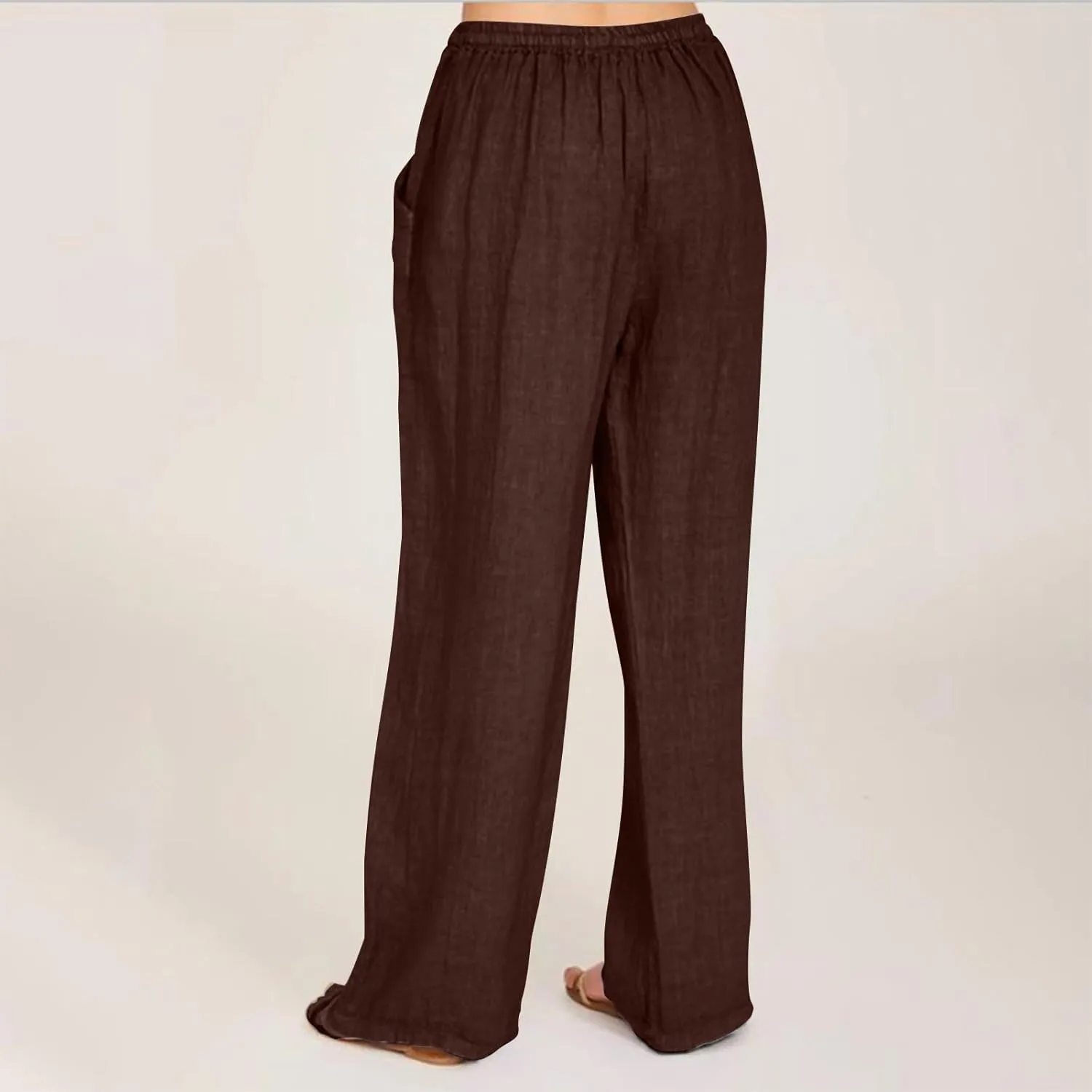Women Linen Pants Summer Lightweight Cotton Linen Wide Leg Lounge Trousers Casual Elastic Waist Boho Beach Palazzo