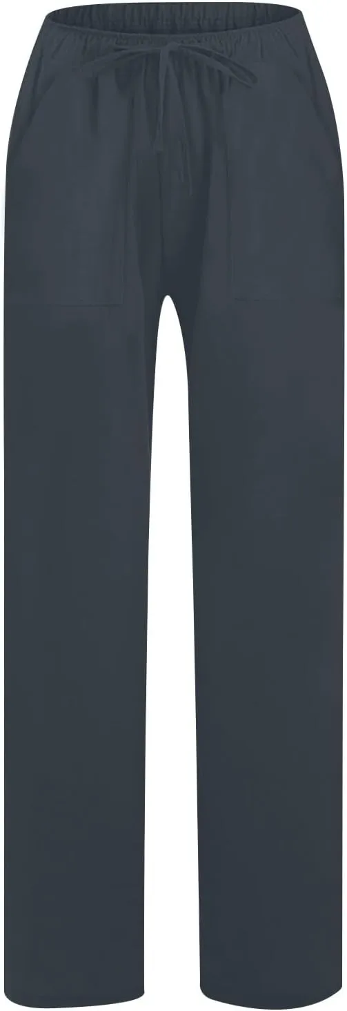 Women Linen Pants Summer Lightweight Cotton Linen Wide Leg Lounge Trousers Casual Elastic Waist Boho Beach Palazzo