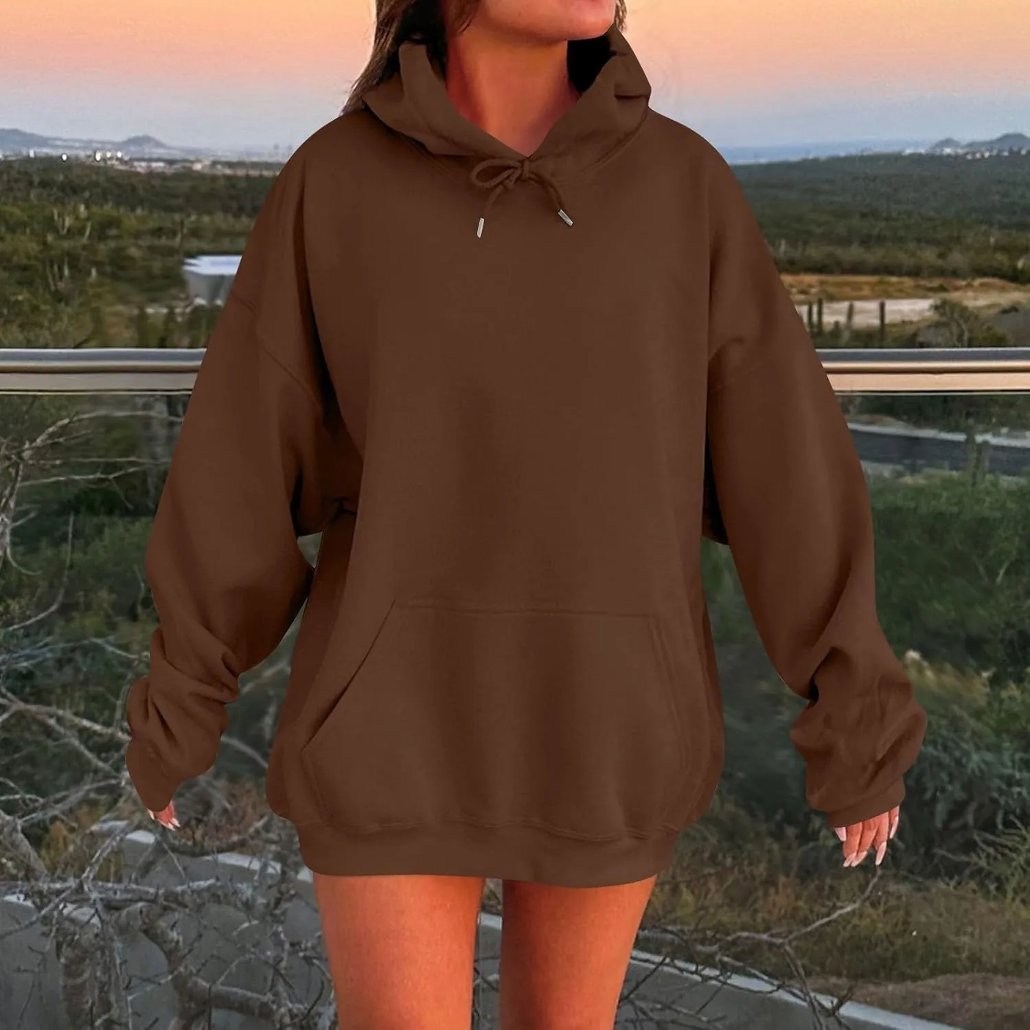 Women Oversized Hoodie Solid Color Drop Sleeve Imitation Cotton Sweatshirt Fashion Y2k Cute Loose Clothes with Pocket