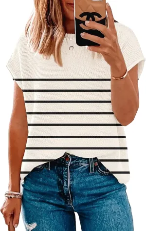 Women Short Sleeve Sweater Tops Spring 2025 Sleeveless Sweater Vest Casual Knit Cap Sleeve Sweater Tanks