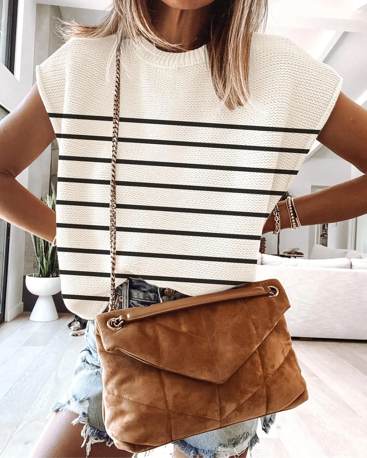 Women Short Sleeve Sweater Tops Spring 2025 Sleeveless Sweater Vest Casual Knit Cap Sleeve Sweater Tanks