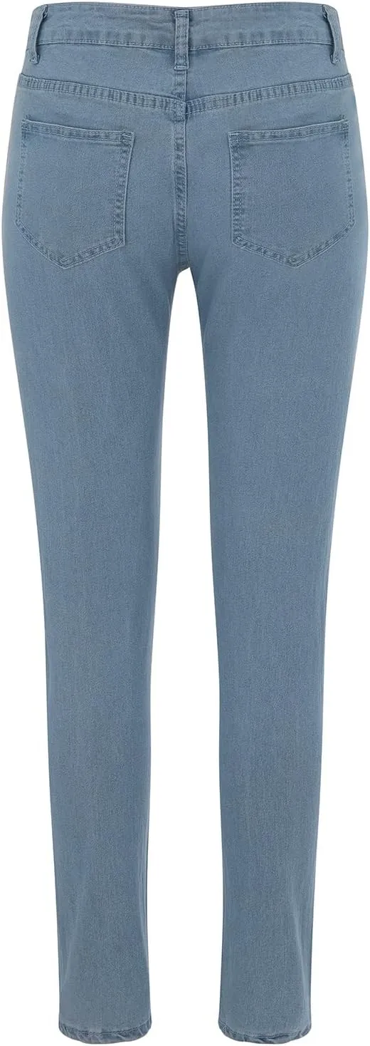Women Slim High Waist Pencil Pants Button Sexy Skinny Jeans Pants with Pockets Trendy Comfy Stretchy Denim Trousers
